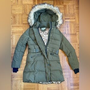 Patrizia Luca Milano - Olive Green Hooded Puffer Coat with Faux Fur Trim
